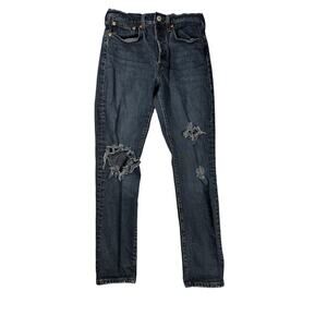 Levis 501 Skinny Jeans Womens Size 26 Distressed Button Fly Dark Wash Denim